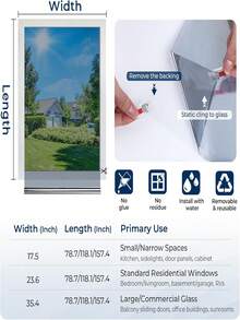 One Way Window Privacy Film, Window Tint For Home, Sun Blocking UV Heat Blocker, See Out Not In Reflective Mirror Film, Removable Static Cling Glass Door Coverings, Silve - White - View 7