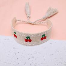 1 Stück kreative bestickter Pfirsich Handgemachter gewebter Vintage Quasten Boho Lässig Urlaubsstil süßes Armband, geeignet als Geschenk für Familie, Freunde, Studenten, Feiertage, Partys, Reisen - Beige - Übersicht 5