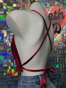 Top Fruncido sin Espalda de Satín - Rojo - Ver 5