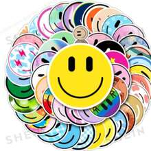 50pcs New Cute Smiling Face Stickers, Minimalist Sticker Decals For Luggage, Guitar, Skateboard