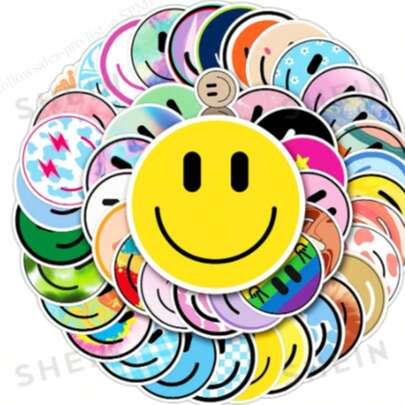 50pcs New Cute Smiling Face Stickers, Minimalist Sticker Decals For Luggage, Guitar, Skateboard