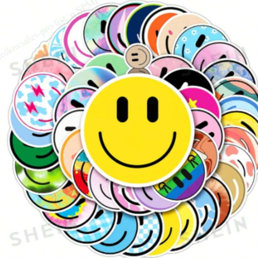 50pcs New Cute Smiling Face Stickers, Minimalist Sticker Decals For Luggage, Guitar, Skateboard