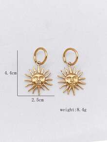 1 套 2 件不锈钢 18K 镀金恶魔之眼、螺旋、太阳、月亮、角形吊坠和耳环，波西米亚海洋海滩风格女士耳环 - 金黃色 - 查看 13