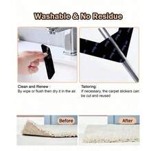 1pc/8/12pcs Non-Slip Carpet Stickers Suitable, Carpet Tape, Pu Washable Non-Slip Reusable Carpet Grippers, Prevents Carpet Movement And Curling, For Living Room Dining Room Bathroom Rugs, Prevent Rugs From Moving And Rolling Edges, Back To School Supplies, Necessary Home Essential - Black - View 6