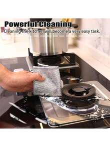10pcs Magic Cleaning Cloth Thickened Double -Sided Metal Steel Wire Rags Kitchen Dish Pot Washdishing Cloths Towel Clean Tools - Silver - View 6