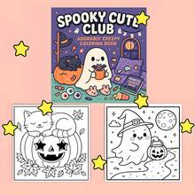 Club de lo espeluznante y lindo | 22 páginas para colorear de Halloween estilo Kawaii, fantasmas, calabazas, murciélagos acogedores y bruja chibi, diversión para niños y - Una pieza - Ver 4