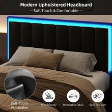 Twin / Full/ Queen/ King Size Bed Frame With LED Light, Upholstered Bed Frame With Headboard, No Box Spring Needed, Easy Assembly, White/ Pink/ Black, Twin / Full/ Queen/ King ( USB LED Strip) - màu đen - Xem 3
