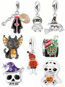 1pc Fashionable & Charming Halloween Series Skeleton, Ghost, Mummy, Witch, Drink Bottle Beaded DIY Halloween Bracelet Necklace Gift