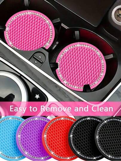 1 pieza/2 piezas posavasos para portavasos de coche, posavasos brillante para insertar portavasos, posavasos universales antideslizantes para automóviles incrustados en adornos, accesorios de automóvil interno, alfombrilla de silicona de 7 cm/2,75 pulgadas, lote de almohadillas de goma redondas de cristal suave con pedrería para bebidas automotrices, accesorios de automóvil interno