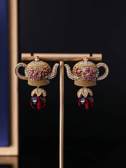 1 Pair Elegant Vintage Teapot Earrings, Suitable For Women's Daily Wear And Formal Occasions | Exclusive Gift
