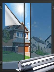 One Way Window Privacy Film, Window Tint For Home, Sun Blocking UV Heat Blocker, See Out Not In Reflective Mirror Film, Removable Static Cling Glass Door Coverings, Silve - White - View 11