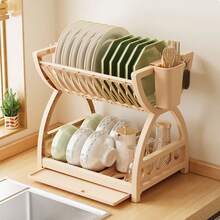 1pc Plastic Kitchen Rack, Dish Drainer, Multifunctional Bowl Cabinet, Plate & Cutlery Organizer, Double Layer Tableware Holder - Multicolor - View 7