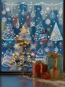 322 piezas/Set 9 hojas de pegatinas de decoración navideña, que incluyen diseños de renos y muñecos de nieve, para la exhibición de la tienda - Multicolor - Ver 10