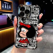 Funda de teléfono de dibujos animados Cute Mafalda M-Mafaldas para iPhone 16 15 14 13 12 11 Pro Max X XR XSMAX 8 7 Plus, cubierta trasera transparente suave y anti-caída - Mezcla de colores - Ver 1