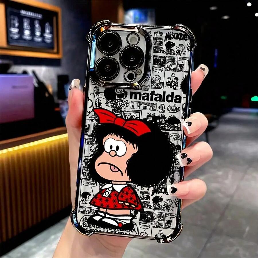 Funda de teléfono de dibujos animados Cute Mafalda M-Mafaldas para iPhone 16 15 14 13 12 11 Pro Max X XR XSMAX 8 7 Plus, cubierta trasera transparente suave y anti-caída - Mezcla de colores - Ver 1