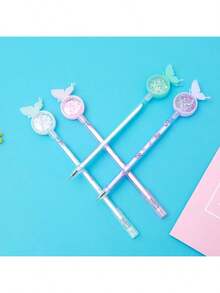 4pcs, Cute Butterfly, Cute Cat, Chrysanthemum Pattern Style Gel Ink Pen, Gel Pen, Ballpoint Pen, With Glitter, Stylish Black Writing Rollerball, Durable Plastic Materials, Party Stationery Gifts, At Home, Classroom, Final Exam, Office Universal Writing Pen, Writing Pen, Signature Pen, Christmas And Holiday Gifts,Back To School - Multicolor - View 7