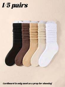 1/3/5/6/10 双装女士纯白色中筒袜，简约时尚休闲百搭保暖柔软弹力耐穿中筒袜，适合日常穿着 - 白色 - 查看 3