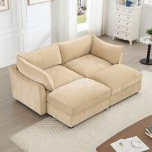 Aoowow Modular Sectional Sofa With Pullout Storage Seat, 78.7" Chenille 2-Seat Sofa Couch Upholstered Love Seat Couches With 2 Storage Ottomans For Living Room Apartment Office,Wheat - Wheat Loveseat Sofa + 2 Ottomans - 查看 9