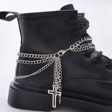 A Multi-Layer Hollow Cross Shoe Chain, Fashionable Punk Riding Boots With Detachable Buckle Accessories