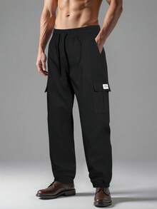 GRDR Men's Streetwear Casual Cargo Jogger Pants - Black - View 5