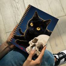 Halloween Spooky Black Cat Skull Art Spiral Notebook, Gothic Horror - Themed Journal Perfect For Holiday Notes, Gifting, And Spooky Season Ambiance Creation