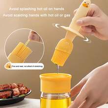 1 pieza Recipiente para pincel de aceite, Pincel de silicona para aceite doméstico con botella, Integrado para panqueques de cocina, Botella de pincel de aceite para barbacoa y horneado