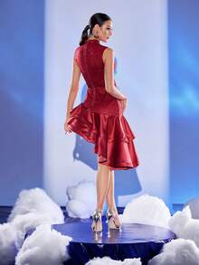 Wine Red Sleeveless Sequin Asymmetric/Asymmetrical Party Evening Cocktail Dress, Suitable For All Seasons