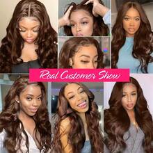 200% Density Brown Color Body Wave Human Blended Hair 13X4 Lace Frontal Wigs For Women Pre Plucked Large Area Lace Front Wig Daily Party Wigs Natural Hairline Wig - 棕色 - 查看 9