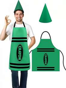 2PCS Colorful Crayon Apron And Funny Gnome Cone Hat Set, Suitable For Adult Costume Party, Halloween Party And Christmas Group Cosplay Outfit, Unisex World Book Day Costume - Multicolor - View 15