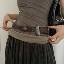 Vintage Western Style Brown Rivet Belt, Floral Waist Rope Design, Suitable For Skirts And Jeans - Multicolor - View 15