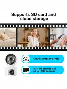 3MP +3MP Dual Lens WiFi Security Camera - AI Tracking, Full-Color Night View, Two-Way Audio, Gimbal Rotating Home Monitoring, USB Power Supply, No Memory Card, 1 White Unit, One Screen Dual Screen