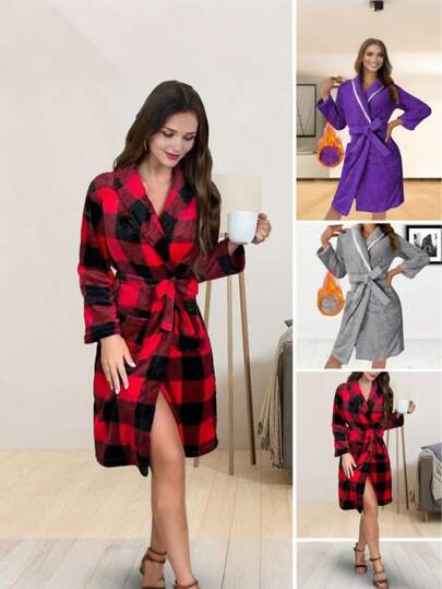 Bata de baño de franela de felpa suave con mangas largas para mujer, cálida y cómoda, con cinturón. Bata de baño larga y gruesa de estilo elegante, pijama de franela y lana para mujer. Regalo para la madre, regalo de cumpleaños, adecuado para Navidad e invierno