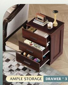 Night Stand, Wood Nightstand With 3 Storage Drawers, Bed Side Table For Bedroom, Living Room, Dorm, Modern Minimalist Bedside Table - Cà phê espresso - Xem 4