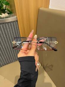 1 件装金属无框女士眼镜，时尚欧美方形轻便男士眼镜，防眩光时尚眼镜 - 彩色 - 查看 11