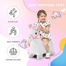 UBRAVOO Bouncy Pals Hopping Horse, Toddler Inflatable Bouncing Plush Animal Hopper Toy, Plush Ride On Bouncer For Over 18 Months Old Boys Girls - White - View 2