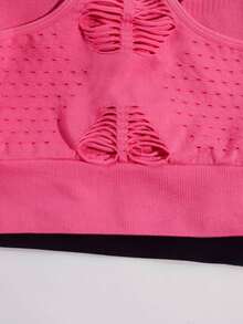 2pcs/Set Women Plus Size Seamless Knit Comfortable Easy On/Off Removable Cup Sports Bra Spring Fall - Multicolor - View 7