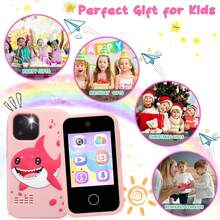 2025新款儿童智能手机玩具,2.8英寸触摸屏,双1080P摄像头,18款学习游戏和应用程序,包含鲨鱼造型手机壳和32GB SD卡,适合3-12岁男孩女孩的圣诞节/生日礼物 - 彩色 - 查看 5