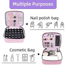 Double Layer Nail Polish Organizer And Makeup Bag - Portable Handbag Carrying Case For Manicure Set - Ideal For Daily Travel Use - Great For Girls And Women