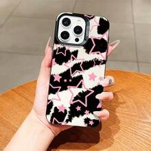 Adecuado para 16 15 14 13 12 11 Pro Plus Funda de Teléfono de Plástico Antideslizante Resistente a Impactos Resistente al Desgaste TPU Gel Ultra Delgado Resistente a Impactos Tacto Suave Diseño de Moda Hueco Estilo Simple Patrón Punto Negro Estrella - Colores mixtos - Ver 3