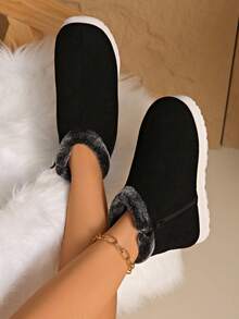 Damen Schwarze Mode Schneestiefel, flache warme Winterschuhe, kurze Winterstiefel