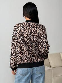 1pc Leopard Print Zipper Jacket New Loose Casual Sports Outerwear - Brown - View 2