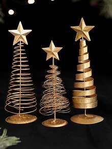 1 pieza Juego de árbol de Navidad metálico mini, esculturas de sobremesa con forma de estrella de 7 pulgadas, decoración festiva navideña para sala de estar, dormitorio, chimenea, para regalos de Navidad, Acción de Gracias, Año Nuevo - Multicolor - Ver 2