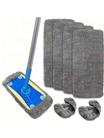 6 件灰色可重复使用拖把垫替换装适用于 - 可水洗超细纤维干湿拖把垫，兼容扫地拖把，非常适合表面和硬木地板清洁（不含拖把）