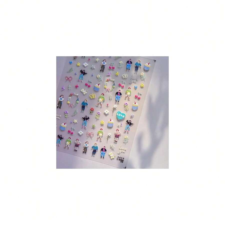 Goldfish Nail Art Stickers Sparkly Koi Fish Nail Stickers 5D Embossed Koi Lotus Leaf Chinese Style Manicure Decals Accessories Shell Light Goldfish Adhesive Slider For Women DIY Nail Art Decorations-735015 - 可愛花卉紙盒 - 查看 1