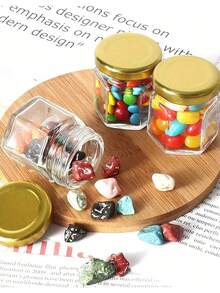 1.5盎司六角形迷你玻璃蜂蜜罐 - 1个/4个/10个/20个/30个套装，配木托盘、金色盖子、感谢卡和麻绳，是婴儿派对、婚礼和聚会的理想之选，也可用作婚礼回礼和派对回礼。