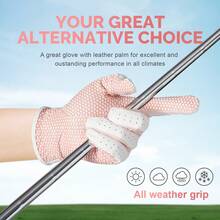 1 双女士高尔夫手套，左右手适用，白色和粉色 PU 皮革，全天候，柔软，耐用，贴身，优雅 - 白粉紅色 - 查看 8