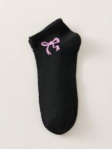 30/20/15/10/5/1雙女款隱形襪，白色/黑色/灰色，可愛女孩襪，卡通細節，鐵軌透氣孔設計，柔軟，隨機配色 - 黑色 - 查看 3