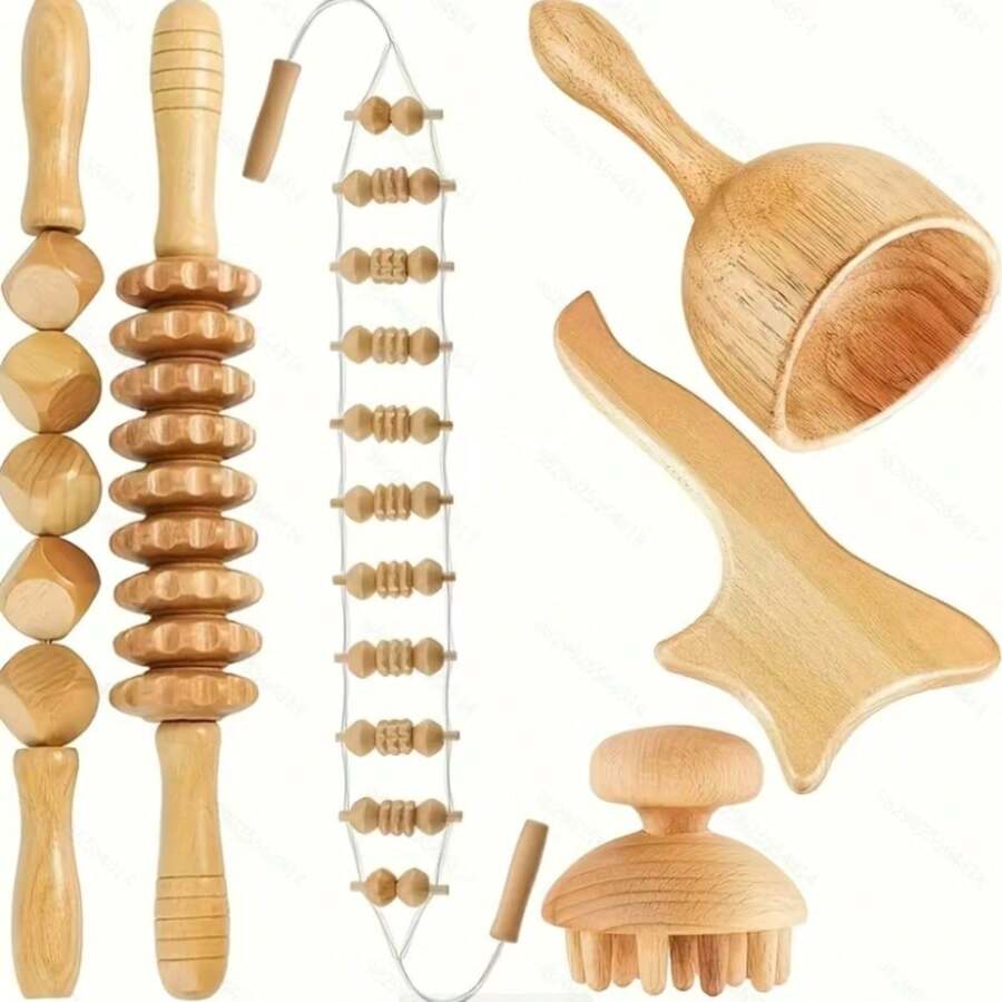 SilvaLex 木制按摩工具,全身按摩器,手部按摩器,腿部按摩器,肩部按摩器,颈部按摩器,面部按摩器,背部按摩器,腰部按摩器,全身肌肉按摩器,针对不同身体部位的多功能按摩,身体放松工具,适合家庭使用,可作为礼物赠送给家人、朋友和同学 - 杏色 - 查看 1