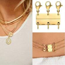 1pc Magnetic 3-Layer Gold & Silver Necklace Clasp, Used For Necklace Layering Separator And Extension