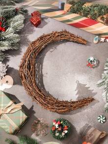 1个新月形葡萄藤花环，适合斋月DIY装饰，木质藤蔓圆形花环，春季花环，饰以人造枫叶、丰收南瓜和松果，适合感恩节、壁炉、窗户、生日派对、家居墙面装饰、情人节、毕业礼物